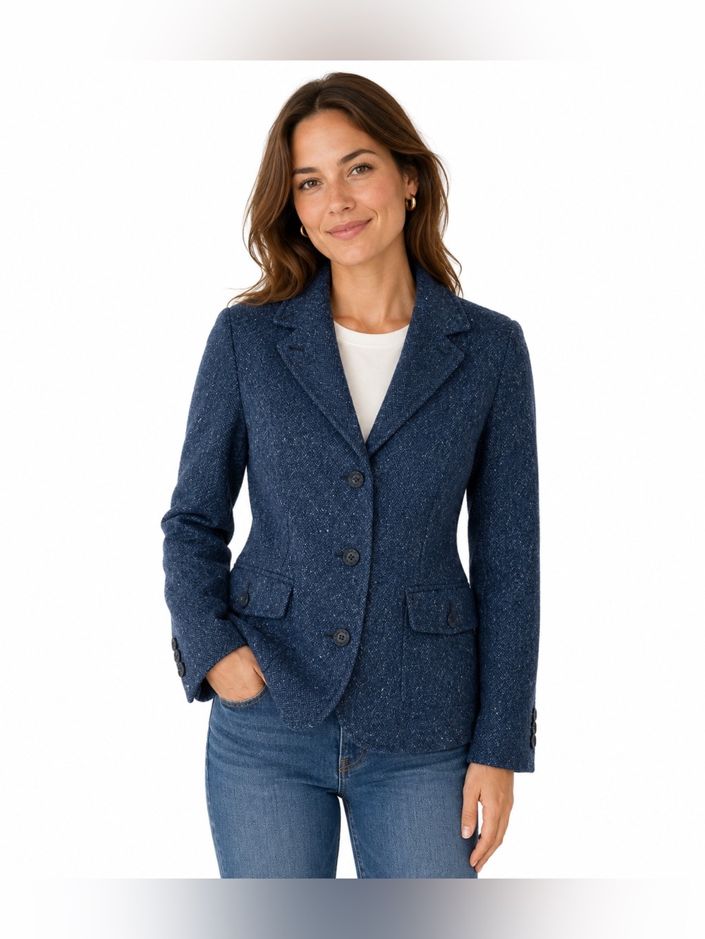 L.L.Bean Herringbone Wool Silk Blend Tweed Blazer Jacket - Size XS